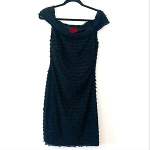 JS Collections Black Off-the-Shoulder Layered Ruffle Dress Women Size 12